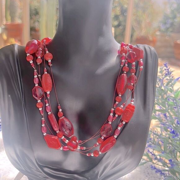 Vintage 80’s/90’s Pink/Coral Multi-strand Beaded Necklace  - Picture 9 of 9